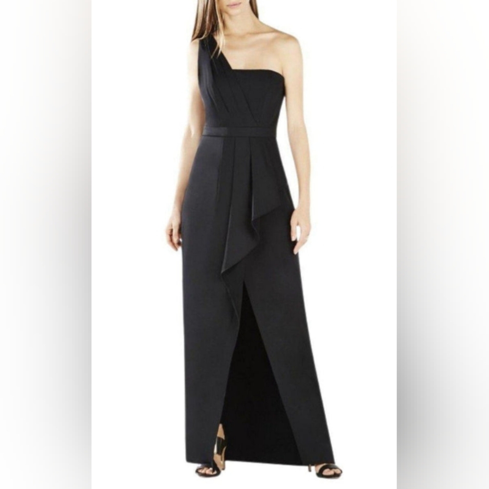 BCBGMaxAzria Kristine One-Shoulder Peplum Evening Gown 2